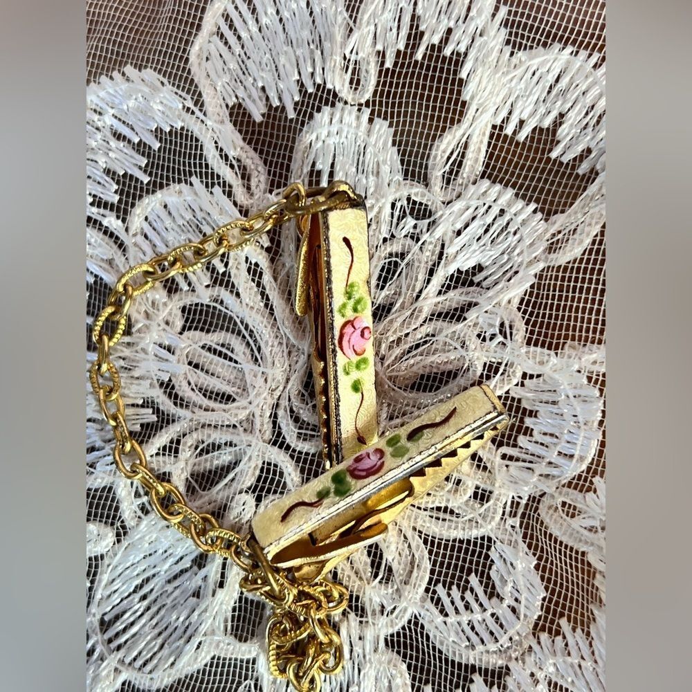 Vintage Floral Hand Painted Clothing Clips with Chain